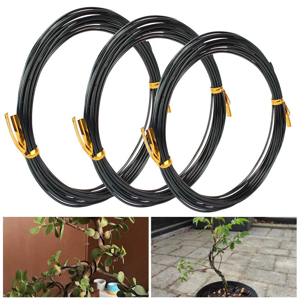 Bonsai-Drähte mit 3 Größen (1,0 mm, 1,5 mm, 2,0 mm) Insgesamt 15 m (schwarz) Bonsai-Trainingsdraht aus eloxiertem Aluminium, 3 Rollen