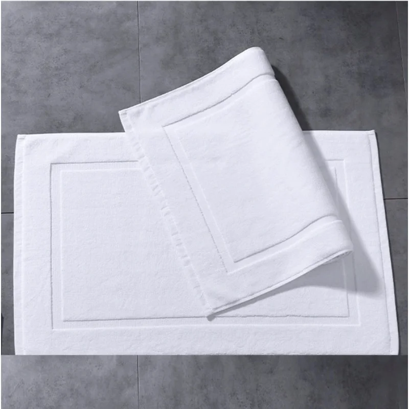 Dicke weiße Bodenhandtuchmatte aus 100 % Baumwolle, rutschfest, Wasseraufnahme, SPA-Badezimmer-Badewannenmatte, Hotel-Badematten für Zuhause, 50 x 80 cm