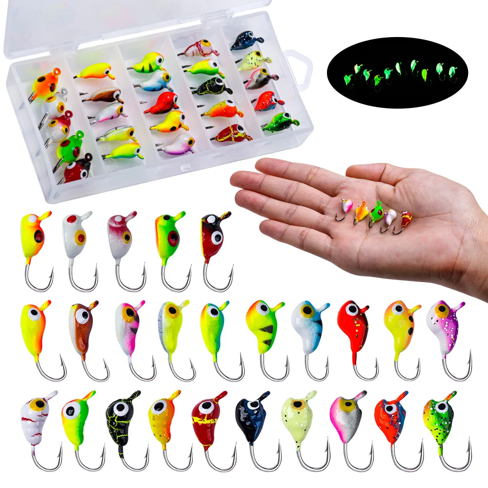 Goture 1/Box Angelköder Eisfischen Jigs Leuchtende Eisangelausrüstung Bass Crappie Jigs Kopfhaken für Winter Ice Jigging Lure Image