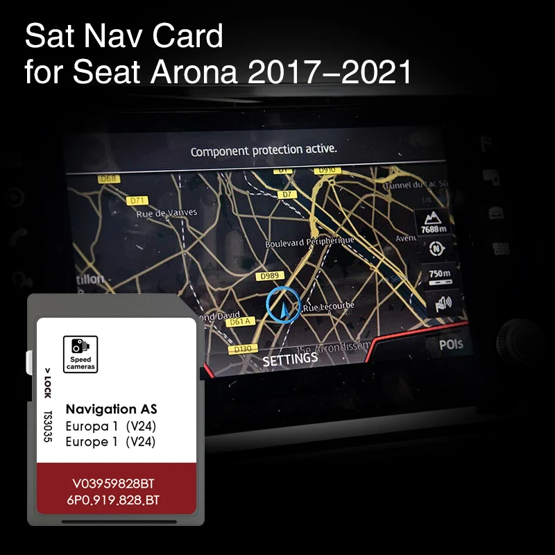 AS V24 Sat Nav GPS Card for Seat Arona Navi System from 2017 to 2020 Car Road Map Cover France Ireland Greece Sweden Spain