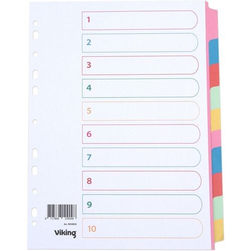 Viking Standard Blanko Blanko Register 100% Recycelt DIN A4 Farbig sortiert 10-teilig 160 g/m² Pappkarton 11 Löcher Image