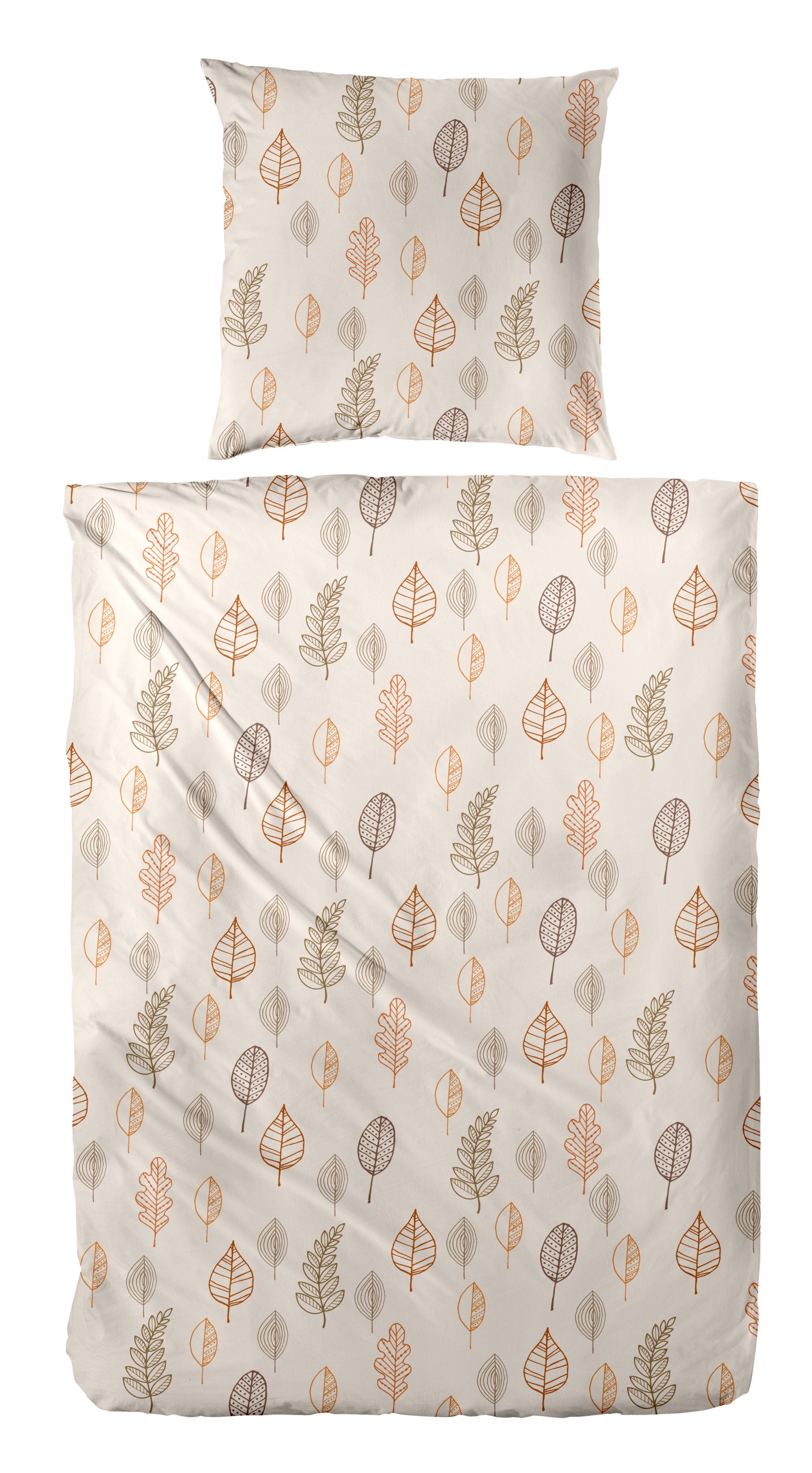 Bettwäsche PRIMERA "Biber-Bettwäsche Autum Leaf", braun, B/L: 135cm x 200cm, 1 Stk., 1 Stk., Biber, B/L: 80cm x 80cm, 2 Stk., Biber, Obermaterial: 100% Baumwolle, Bettwäsche, Bettwäsche, mit floralen Motiven Image