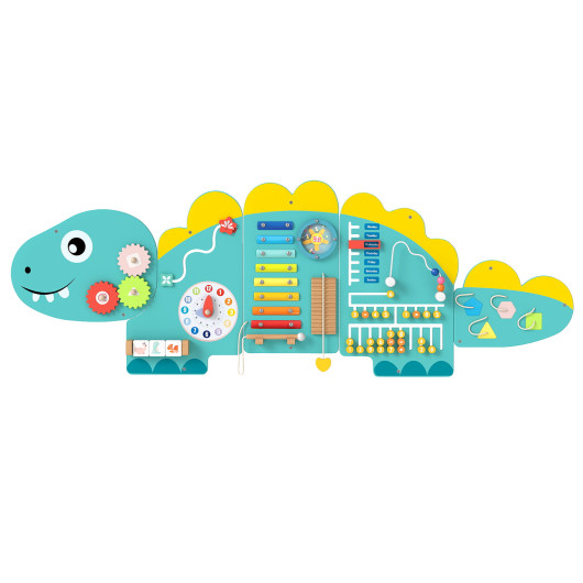Costway 11-in-1 Dinosaur Activity Wall Busy Board Panels for Toddlers Education and Early Development-Green