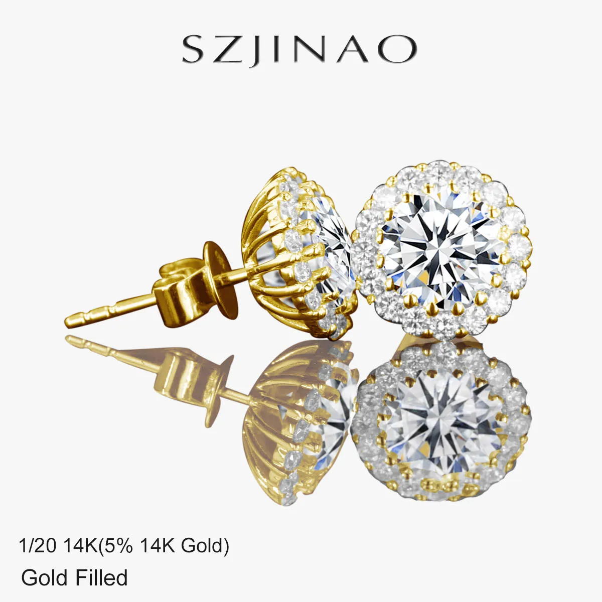 Szjinao Luxus 14k Gold gefüllt Moissanit Ohrstecker für Frauen D VVS1 7mm Rundschliff Diamant Ohrstecker Hochzeitstag Schmuck Image