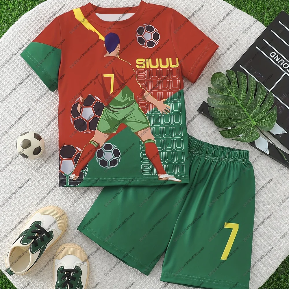 Nuova maglia da calcio Tee Uomo Regalo per bambini Ragazzo Ronaldo 7 Set Maglietta casual da calcio 2 pezzi Pantaloncini sportivi traspiranti Top sportivo maschile per giovani