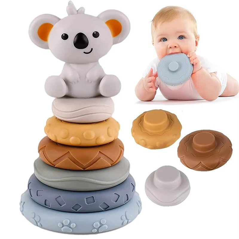 Baby Montessori Sensorisches Intellektuelles Entwicklungsset Entwicklung der Feinmotorik Koala Kaninchen Stapelturm Lernspielzeug
