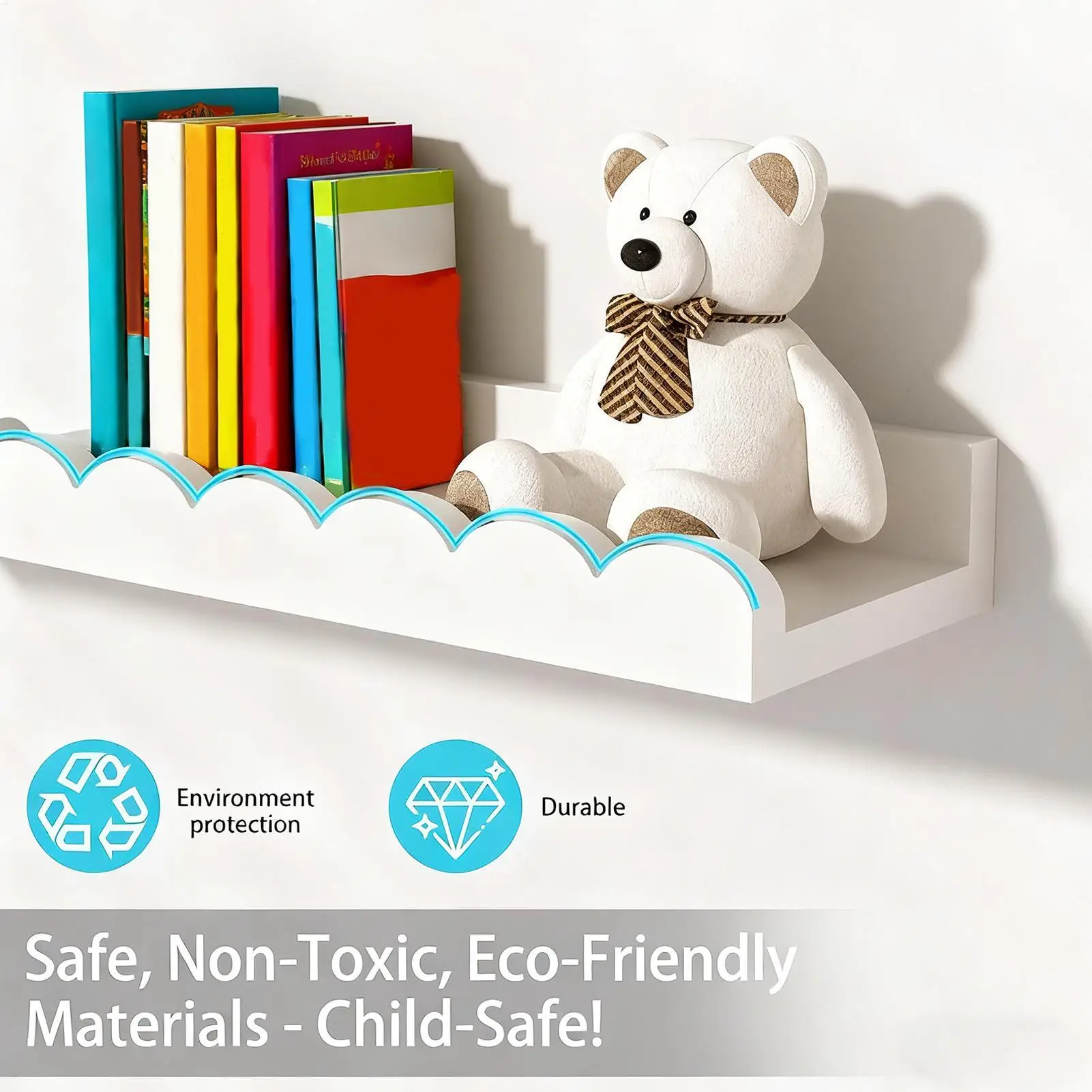 2 Stück schwebende Bücherregale aus Holz zur Wandmontage, Bücherregal zur Aufbewahrung von Büchern, Spielzeug, Pflanzen im Kinderzimmer, Kinderzimmer, Wohnzimmer