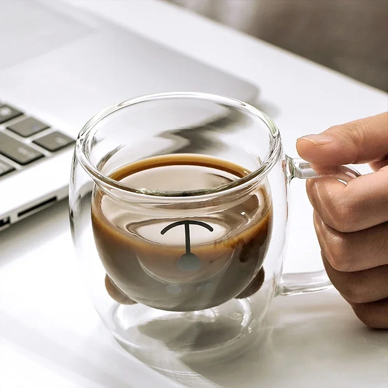 250 ml Hohe Borosilikat Kreative Glas Tasse Kleine Bär Tasse Frauen Sommer Katze Klaue Tasse Doppel Schicht Kreative Trinkbecher Image