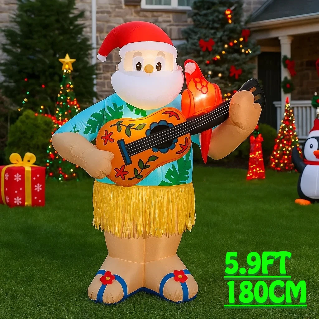 5,9 Fuß Outdoor Urlaub Aufblasbare Dekoration Hawaiian Santa Claus Spielzeug Weihnachten Home Dekoration Weihnachten Party Hof Ornamente Lichter Image