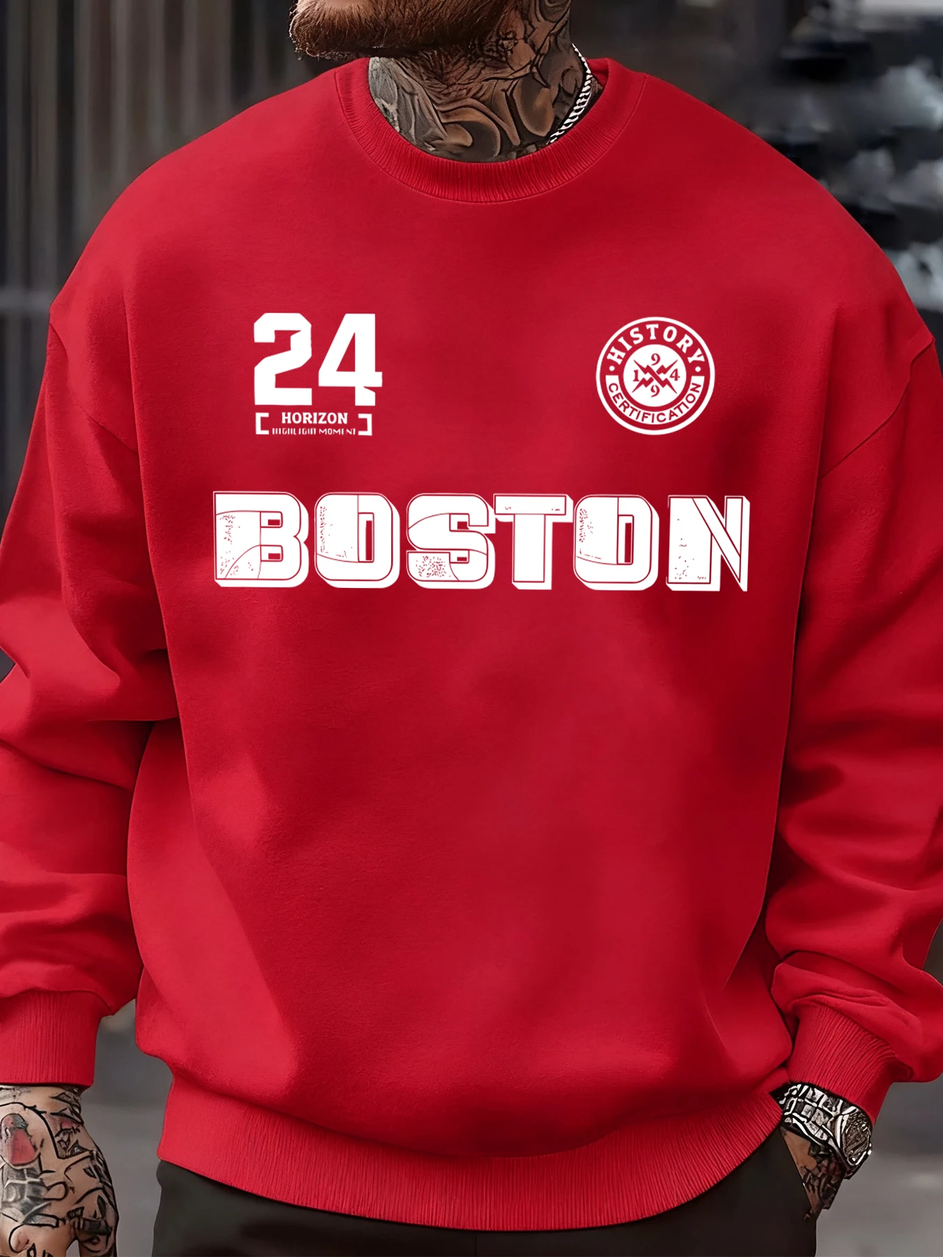 Boston Nummer 24-Druck-Sweatshirt für Herren, Fleece, lockere Mode, Streetwear, O-Ausschnitt, Herbst, Hip-Hop-Pullover, All-Match, lässige Tops