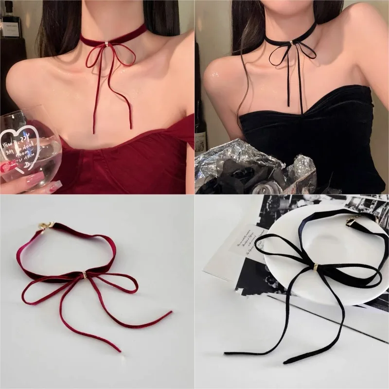 Gothic-Halskette mit Schleifen-Anhänger, verstellbare Samtketten, Halsband, elegante geflochtene Schleifen, Halskette, Schmuck für Frauen und Mädchen Image