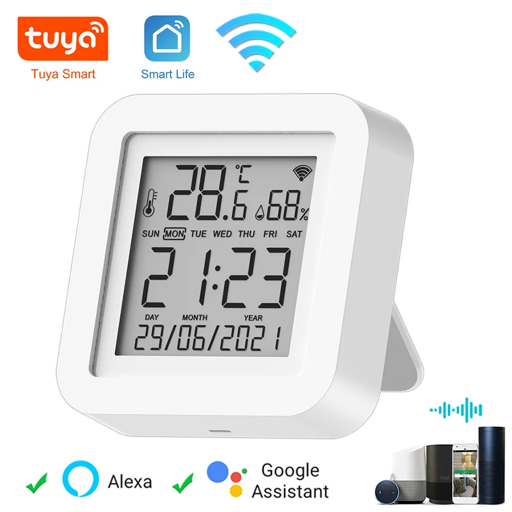 Echtzeit-Update der Daten Tuya WiFi Temperatur- und Feuchtigkeitssensor, Smart Home Thermometer Hygrometer, Alexa und Google Home Image