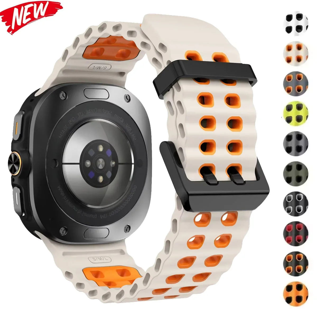 NEUES Marine-Silikonarmband für Samsung Watch Ultra 47 mm Armband ohne Lücken Sport zweifarbiges Band für Galaxy 7 Ultra-Armbandbänder Image
