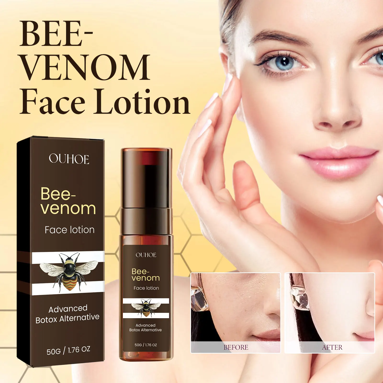 Bienengift-Gesichtscreme, 50 g, straffende Feuchtigkeitscreme für Gesicht, Hals, Augen, reduziert feine Linien, Falten, Anti-Aging-Feuchtigkeit mit Panthenol Image