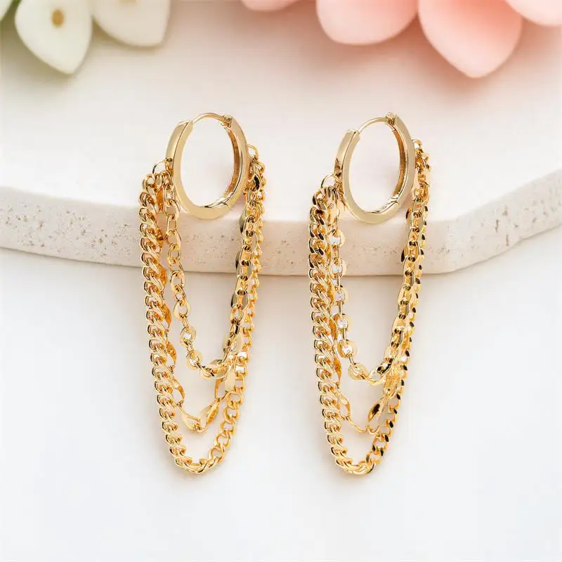 Punk Hip Hop Lange Quaste Metall Ketten Hoop Ohrringe Für Frauen Männer Vintage Schwarz Rose Gold Silber Farbe Ohrring Schmuck Zubehör