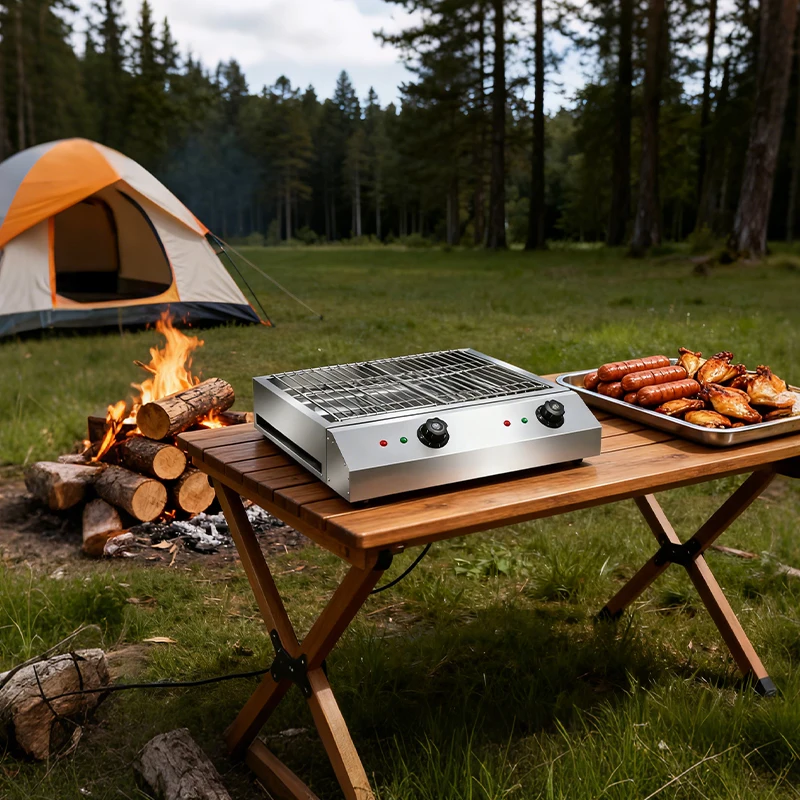 Grill de Barbecue électrique Commercial, four de Barbecue en acier inoxydable à double contrôle, poêle de Barbecue domestique sans fumée, four de Barbecue multifonctionnel