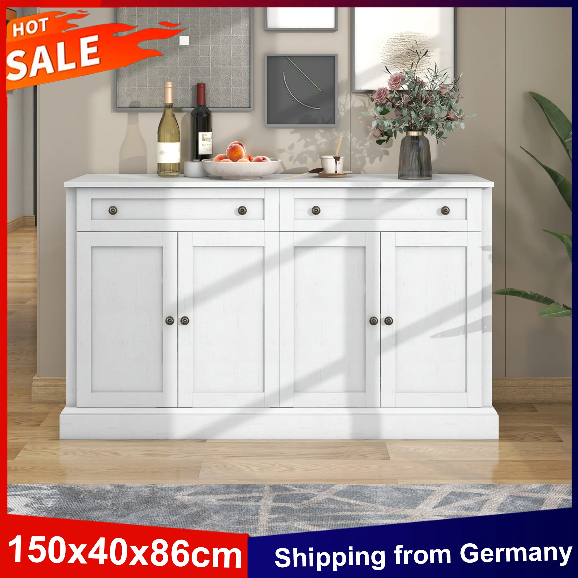 Anajqaqia 150 x 40 x 86 cm Sideboard mit 4 Türen und 2 Schubladen, moderner Buffetschrank, Kommode für Esszimmer, Wohnzimmer