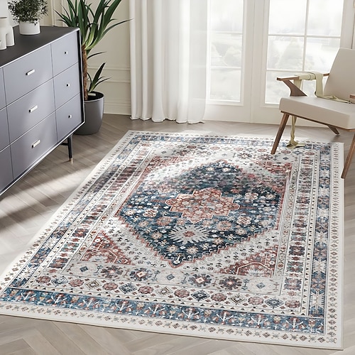 Teppiche für Wohnzimmer und Schlafzimmer große fleckenresistente waschbare weiche rutschfeste Vintage Blumen Oushak Teppich Boho Moody Bauernhaus Stil Sofa Bettseite Wohnkultur Schwarz Braun Image