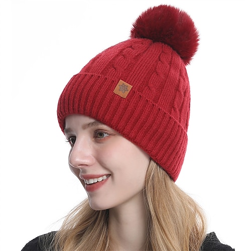 Damen Hut Wintermützen Randlose Hüte Winddicht Warm Straße Täglich Wochenende Gestrickt Einfarbig Image