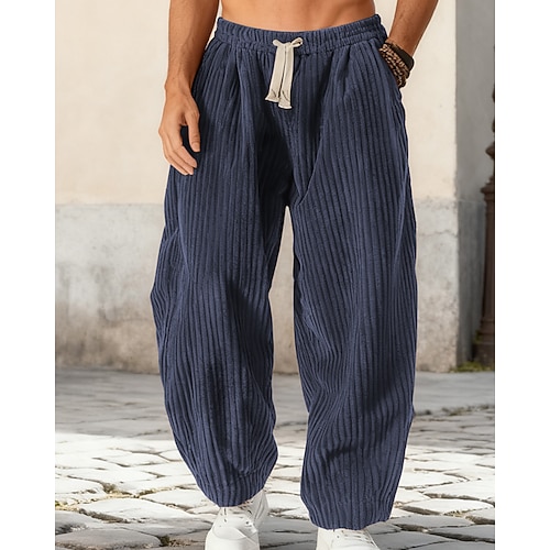 Herren Baggy-Jogginghose Jogginghose Hose Cordhose Kordelzug Tasche Elastischer Bund Einfach Komfort Sport im Freien Täglich Mode Lässig Schwarz Blau Mikroelastisch Image