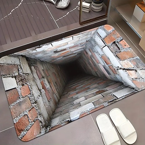 3D-Optische Illusion Teppich Visuelle Falle Fußmatte Rutschfest Wirbel-Loch Design für Eingangsbereich Badezimmer Treppen Innen Außen Diatomaceous Earth Schnell trocknend Absorbierend 20 x 31 Zoll Image
