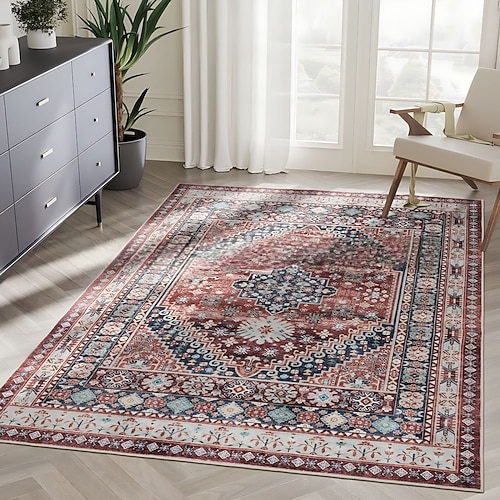 Teppiche für Wohnzimmer und Schlafzimmer große fleckenresistente waschbare weiche rutschfeste Vintage Blumen Oushak Teppich Boho Moody Bauernhaus Stil Sofa Bettseite Wohnkultur Schwarz Braun Image
