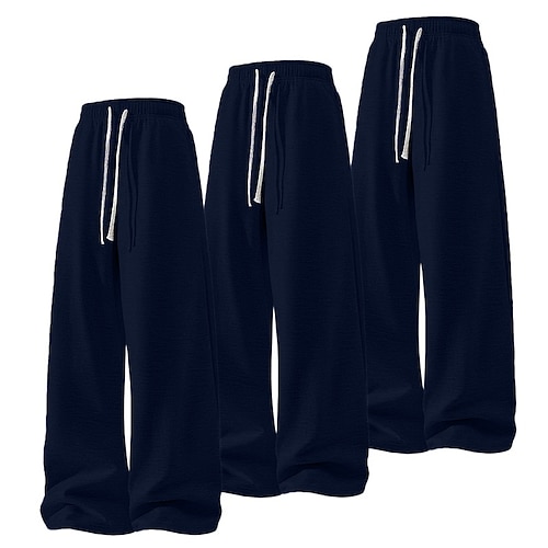 Multipack 3er-Pack Herren-Jogginghosen in Schwarz, Marineblau und Hellgrau, leichte, gerade geschnittene Jogginghosen mit Kordelzug und elastischem Bund, schlichtes Material, ideal für Urlaub und Alltag, Frühlings-Jogginghosen aus Spandex Image