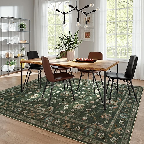 Teppiche für Wohnzimmer und Schlafzimmer große fleckenresistente waschbare weiche rutschfeste Vintage Blumen Oushak Teppich Boho Moody Bauernhaus Stil Sofa Bettseite Wohnkultur Schwarz Braun Image