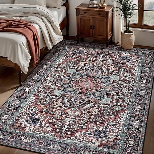 Bereichsteppich Vintage Persischer Stil für Wohnzimmer und Schlafzimmer groß langlebig schmutzabweisend Bodenteppich weich rutschfest Nachttischmatte Wohnkultur ethnisches Muster klassisches Design Image