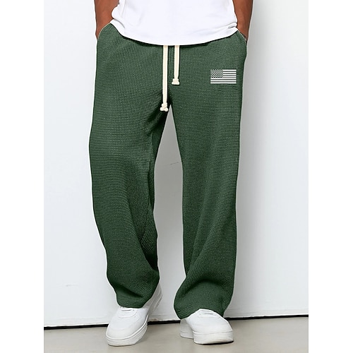 Herren Jogginghose Hose Gerade geschnittene Sweatpants Waffelhose Kordelzug Tasche Elastischer Bund Kreuz Komfort Sport im Freien Täglich Mode Lässig Dunkelbraun Schwarz Mikroelastisch Image