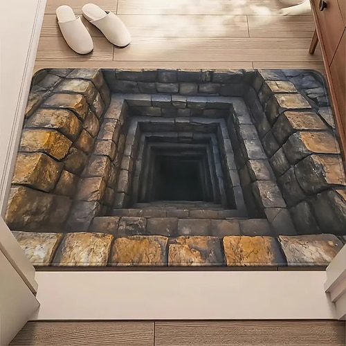 3D-Optische Illusion Teppich Visuelle Falle Fußmatte Rutschfest Wirbel-Loch Design für Eingangsbereich Badezimmer Treppen Innen Außen Diatomaceous Earth Schnell trocknend Absorbierend 20 x 31 Zoll Image