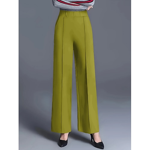 Damen Hose Anzughose Baggy-Hosen Elegant Mode Streetwear Volle Länge Hohe Taille Einfach Tasche Elastischer Bund Gerader Schnitt Weich Bequem Atmungsaktiv Mikroelastisch Arbeit Formell Ferien Schwarz Image