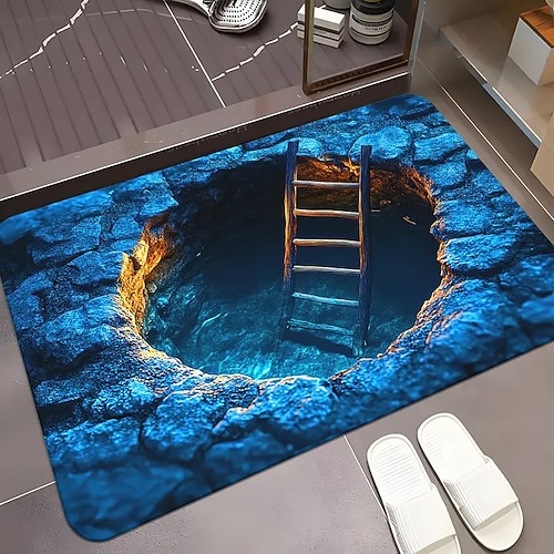 3D-Optische Illusion Teppich Visuelle Falle Fußmatte Rutschfest Wirbel-Loch Design für Eingangsbereich Badezimmer Treppen Innen Außen Diatomaceous Earth Schnell trocknend Absorbierend 20 x 31 Zoll Image