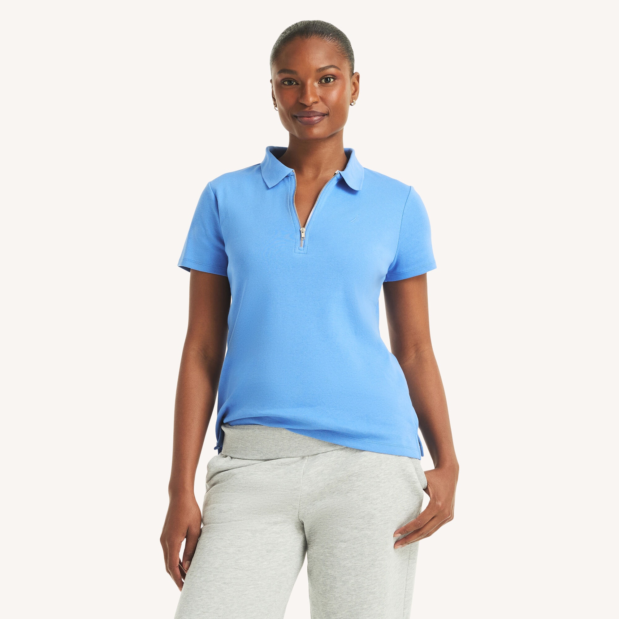 Nautica Women's Zip-Up Polo 477 (Star Turquoise), L