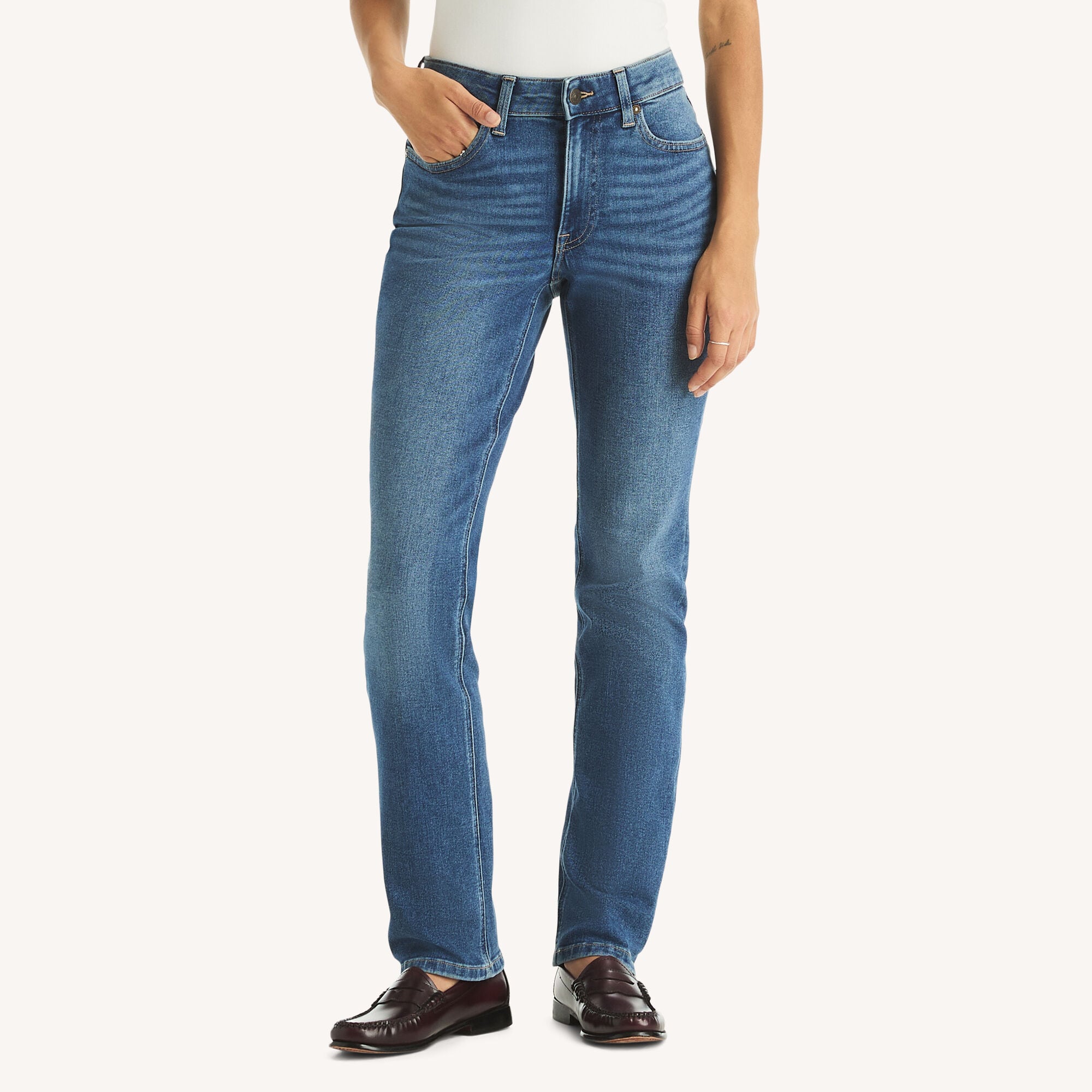 Nautica Women's Mid-Rise Straight Denim 422 (South Beach Aqua), 8