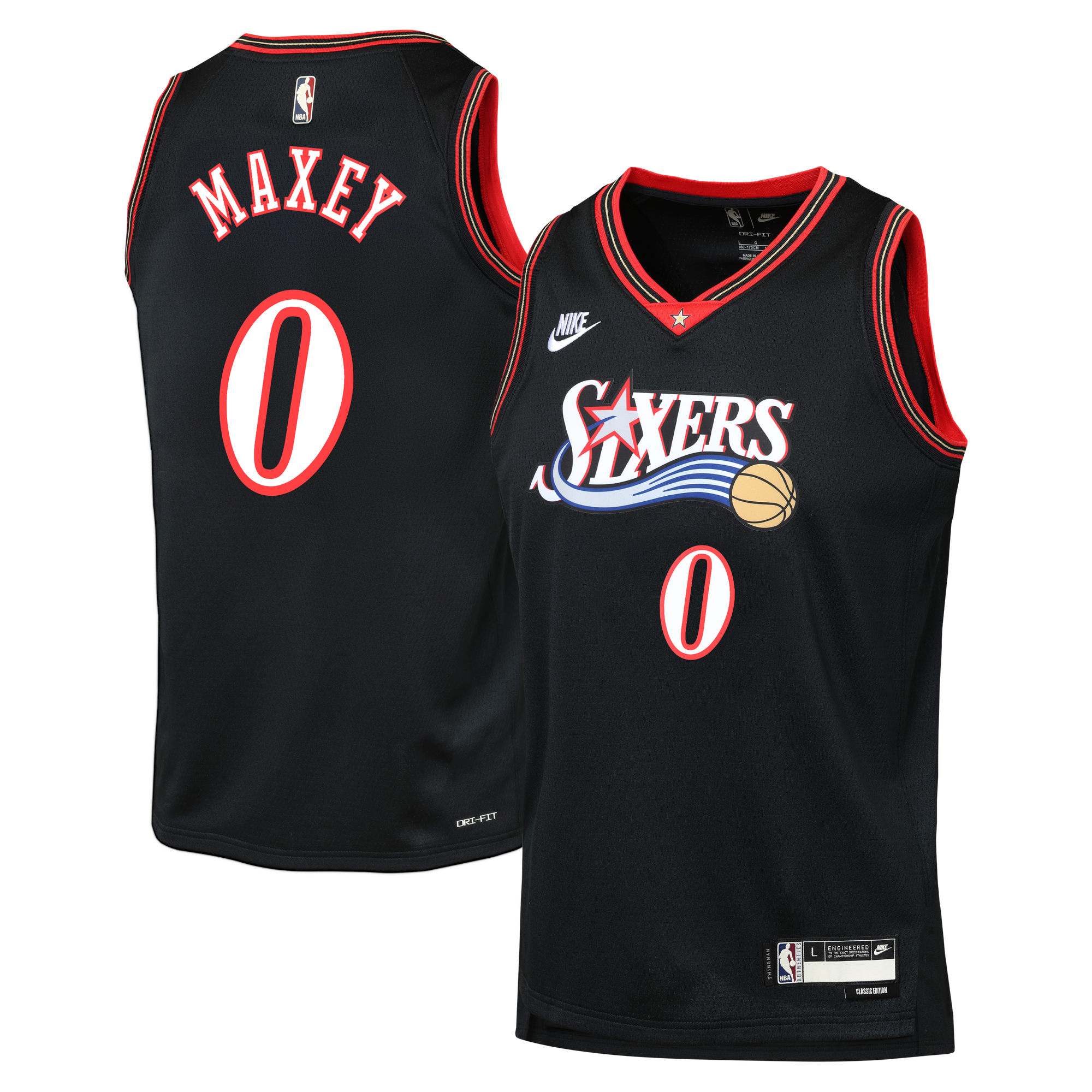Maillot Nike Édition Classique des Philadelphia 76ers - Noir - Tyrese Maxey - Jeune - unisexe Taille: XL (18/20)