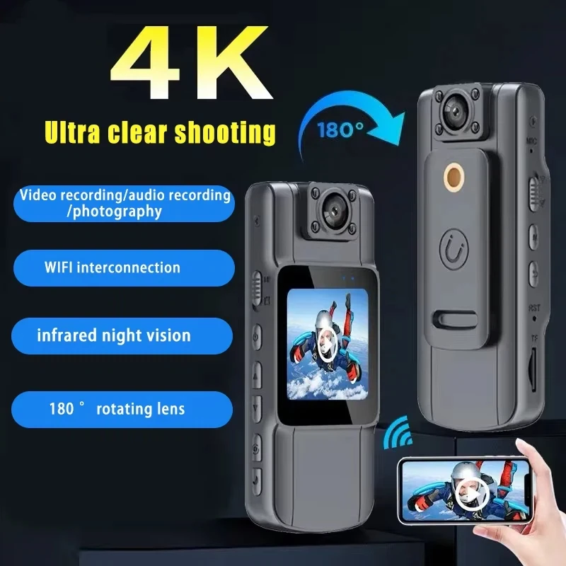 Videocamera Sportiva 4K HD WiFi, Registratore Video Digitale Portatile con Schermo a Colori, Telecamera Indossabile con Visione Notturna, Piccola Videocamera per Bicicletta