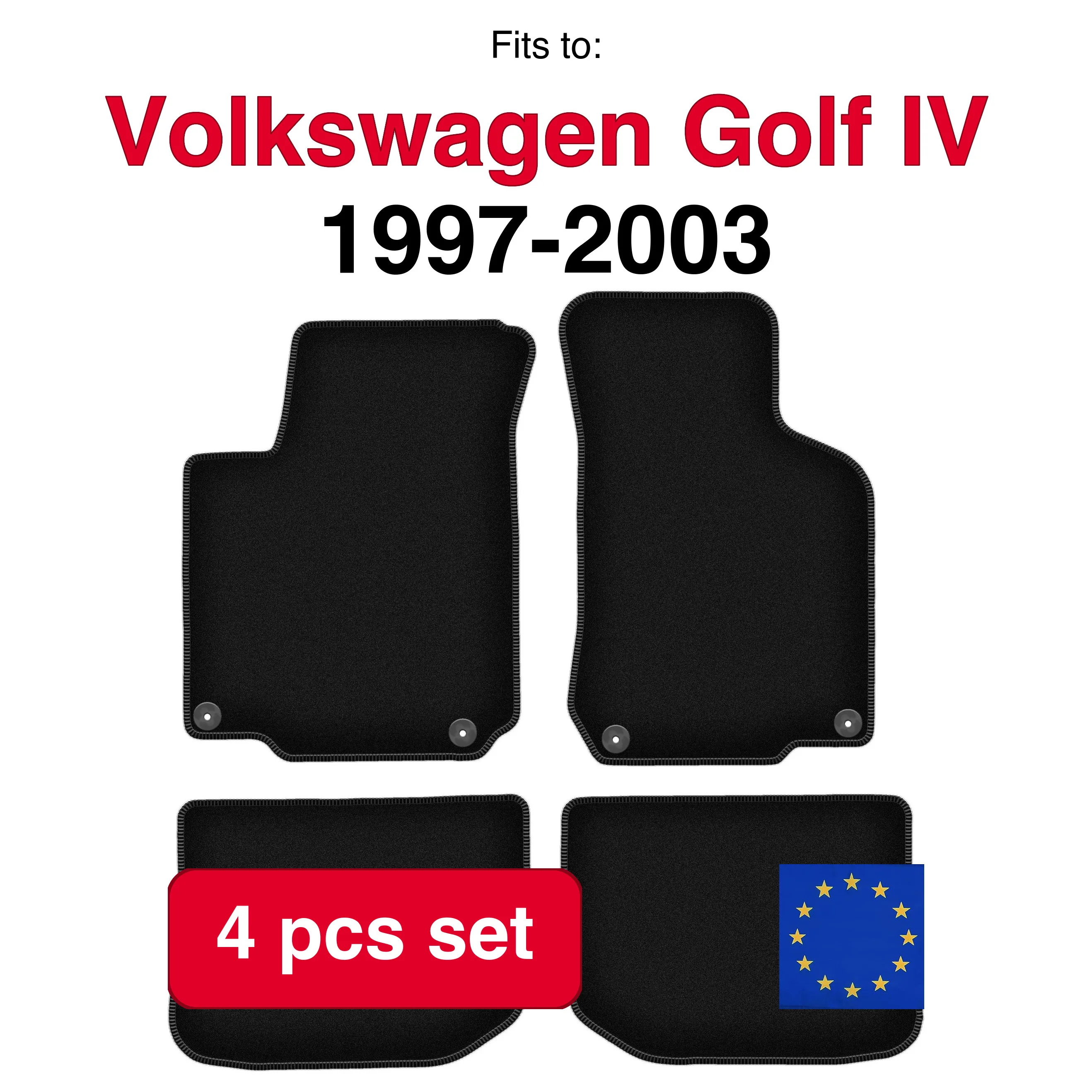 Ensemble de tapis en velours pour Volkswagen Golf IV hatchback, break, variante (1997-2003) - Noir (4 pièces) - Ensemble de tapis de voiture sur mesure