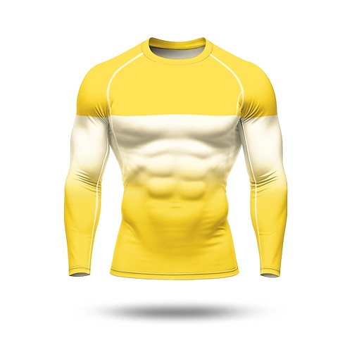Per uomo Maglia a compressione Maglia da corsa Stampa 3D Blocco di colore Manica Lunga Livello Base Sfumatura Asciugatura Rapida Compressione Elasticizzato Traspirante Allenamento in Palestra