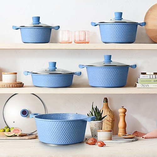 Set di pentole antiaderenti da 20 cm/24 cm/28 cm/32 cm per la cucina di casa, pentola e padella per cucinare i frutti di mare su fornelli a gas/induzione