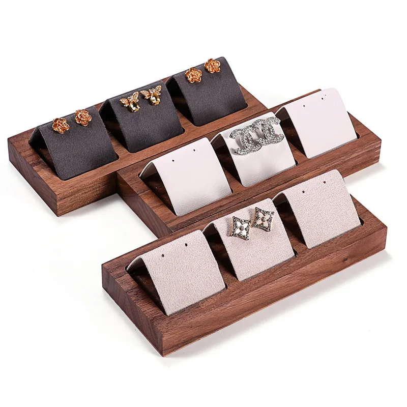 Walnuss Schmuckständer Retro einfacher Stil Ohrstecker Display Rack Schmuck Zähler Gold Silber Ohrringe Ohrringe Display Requisiten Image