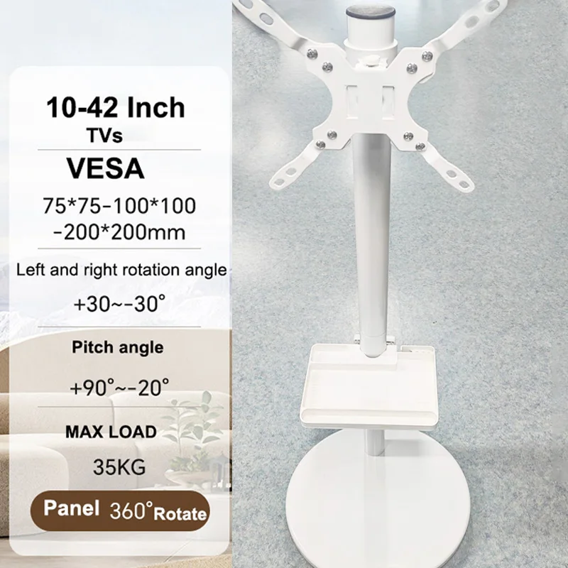 Mobiler TV-Ständer mit Höhenverstellbarem, tragbarem Roll-TV-Wagen, max. VESA 200 x 200 mm, rollender TV-Ständer für 10–42 Zoll Fernseher