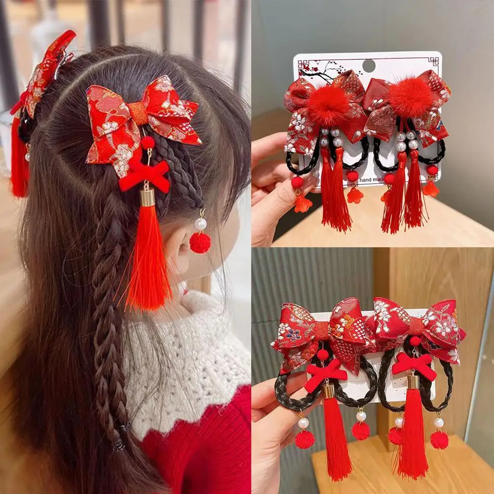 Haarschmuck für Mädchen im chinesischen Stil, Haarkarten für Kinder, Neujahrsfans, antike Haarspangen, Hanfu-Kopfbedeckung, Neujahrsgeschenke Image