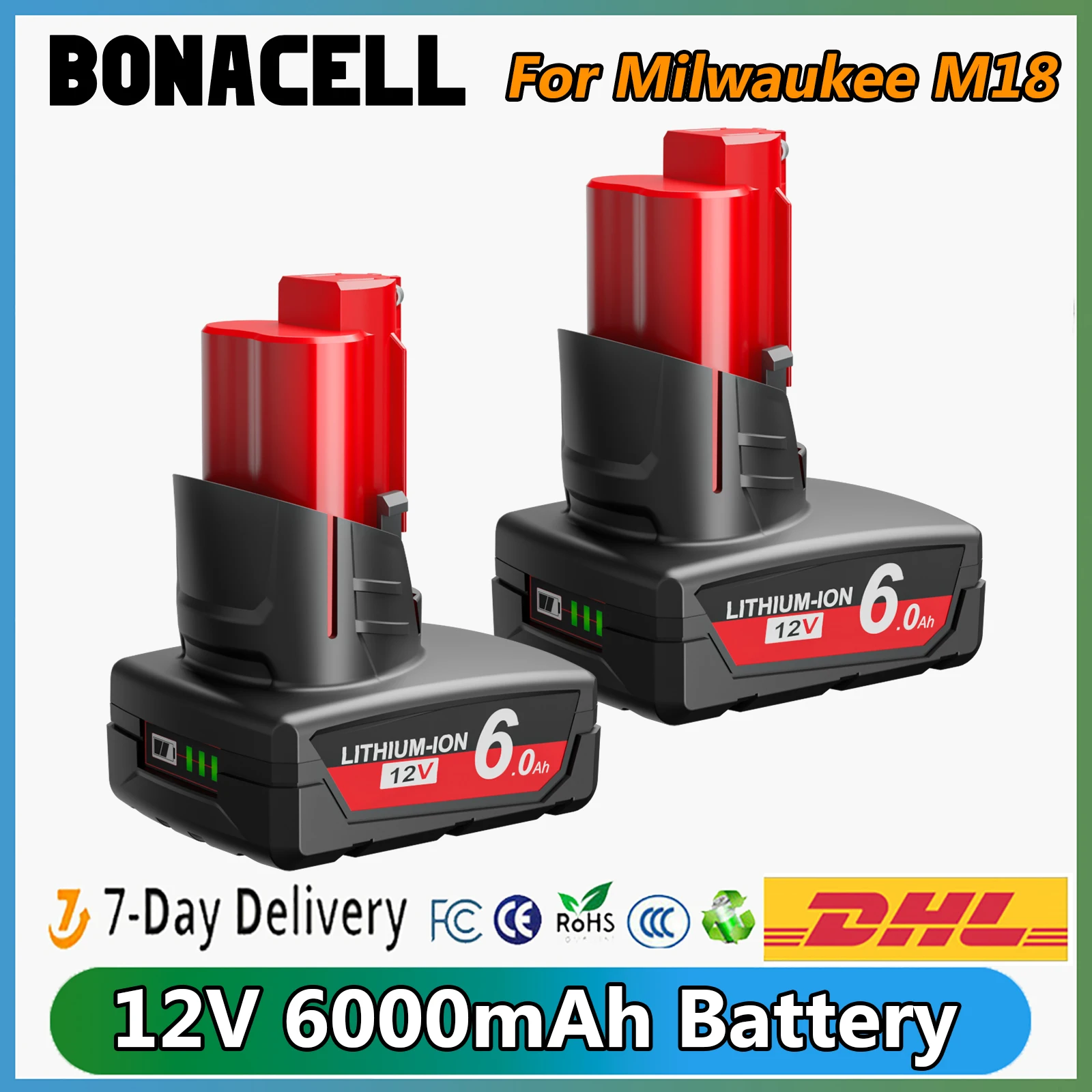 Für Milwaukee M12 Akku 12V 6000mAH Für Milwaukee 12V Werkzeuge Ersatz Batterie Mit LED-Licht 48-11-2402 Image