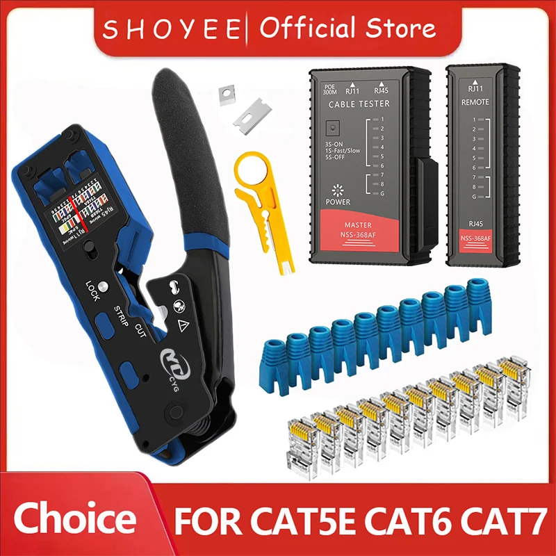 RJ45 Crimp Tool Kit Pass Through Cat6 Crimpzange für Cat5 Cat5e Cat6 8P8C Stecker, All-in-One Ethernet Crimper Image