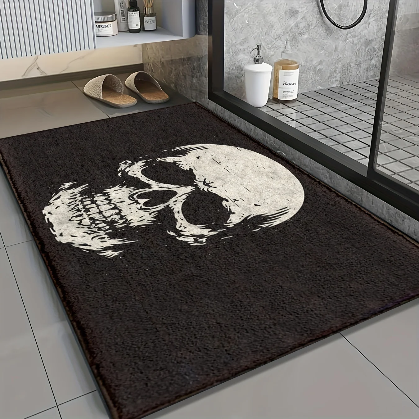 Weicher Halloween-Totenkopf-Muster, ultrafeiner Sand-Badezimmerteppich, warme Bodenmatte für Küche, Dusche, Schlafzimmer, Heimdekoration Image