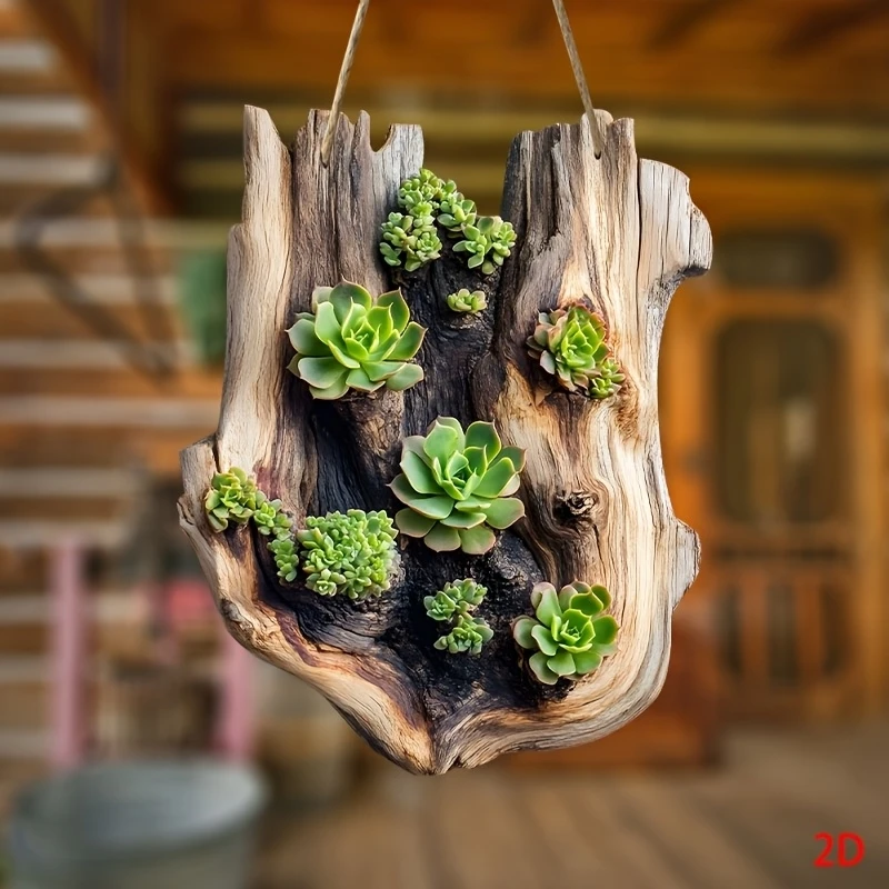 20,3 cm grüne Sukkulente, 2D-Wandschild aus Holz, ländliches Baumrinde-Design für Zuhause, Büro, Garten, Terrasse, Dekoration, einzigartiges Geschenk