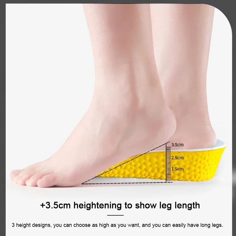 1 Paar Sport-Stoßdämpfungs-Einlegesohle für Füße, 1,5 cm/2,5 cm/3,5 cm, wachsende Sohle, Höhe erhöhen, Vorlagen für Männer und Frauen, Einlegesohlen Image