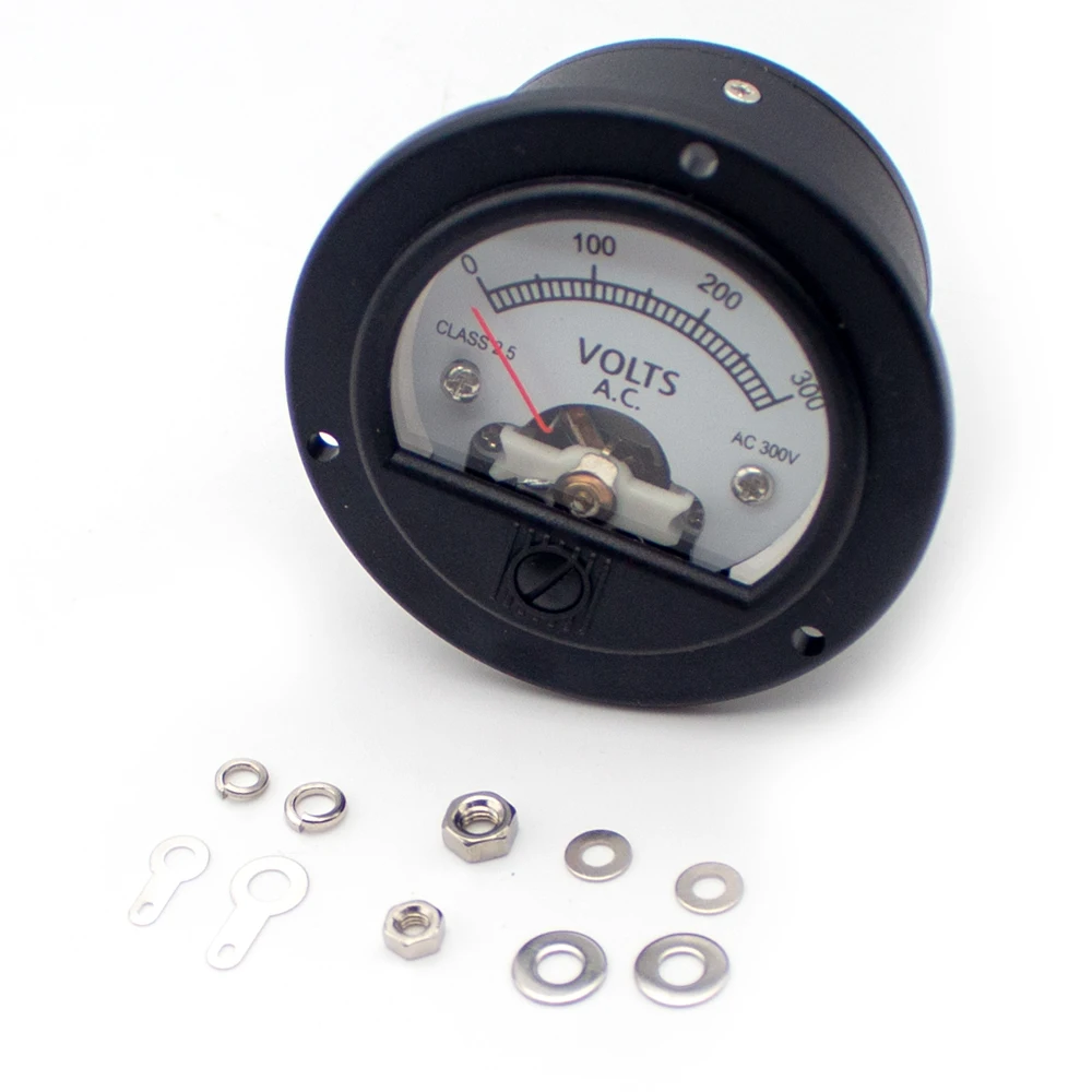 S52 Rundes schwarzes Zeigermessgerät 220 V 300 V AC Voltmeter mit gelber Hintergrundbeleuchtung im Retro-Design Image