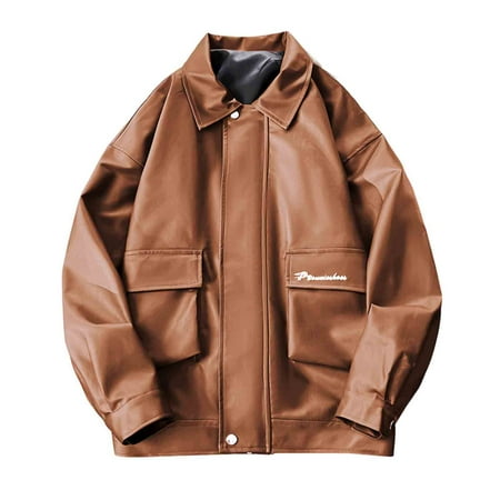 Men Leather Jacket Men s Faux Lightweight Bomber Jackets Vintage Lapel Coats Motorcycle Long Sleeve Jacket Coat Casual Autumn Streetwear Leather Coat Flap Pockets Trendy Coats